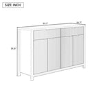 Buffet à motif ondulé doté de 4 portes, 2 tiroirs et 3 étagères réglables, orné d'élégantes poignées arquées en aluminium.