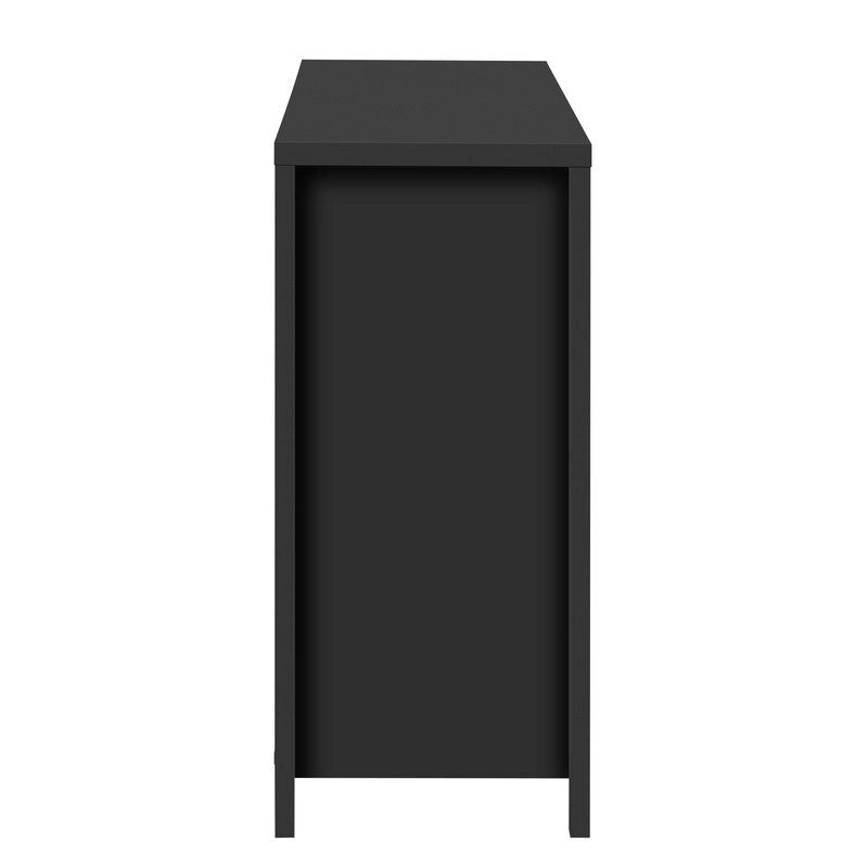 Buffet à motif ondulé doté de 4 portes, 2 tiroirs et 3 étagères réglables, orné d'élégantes poignées arquées en aluminium.