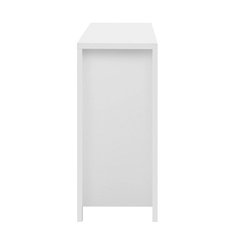 Buffet à motif ondulé doté de 4 portes, 2 tiroirs et 3 étagères réglables, orné d'élégantes poignées arquées en aluminium.