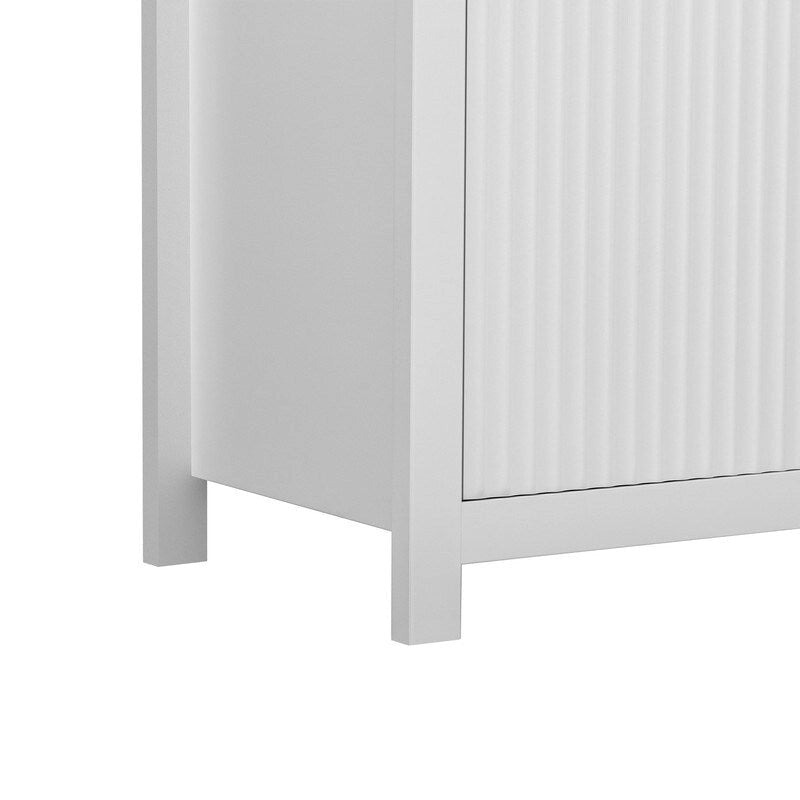 Buffet à motif ondulé doté de 4 portes, 2 tiroirs et 3 étagères réglables, orné d'élégantes poignées arquées en aluminium.