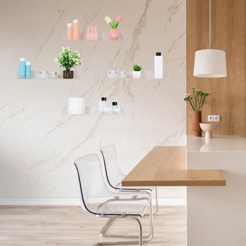 Étagères murales flottantes en acrylique transparent, idéales pour la salle de bain, la chambre, le salon et la cuisine.