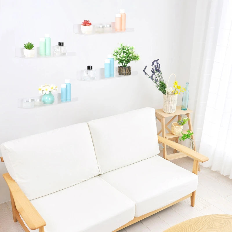 Étagères murales flottantes en acrylique transparent, idéales pour la salle de bain, la chambre, le salon et la cuisine.