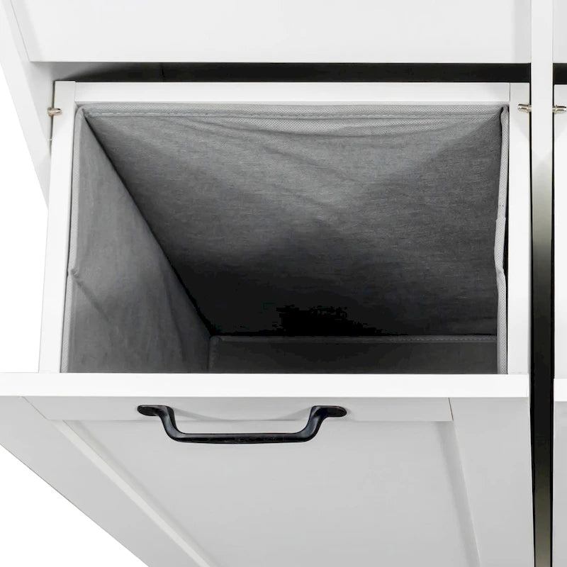 Armoire de rangement haute pour salle de bain avec portes et étagère, meuble de salle de bain autoportant, panier à linge basculant