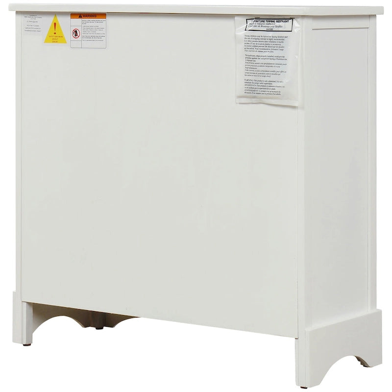 Meuble de rangement rustique avec deux tiroirs et quatre paniers classiques en rotin pour salle à manger, salon