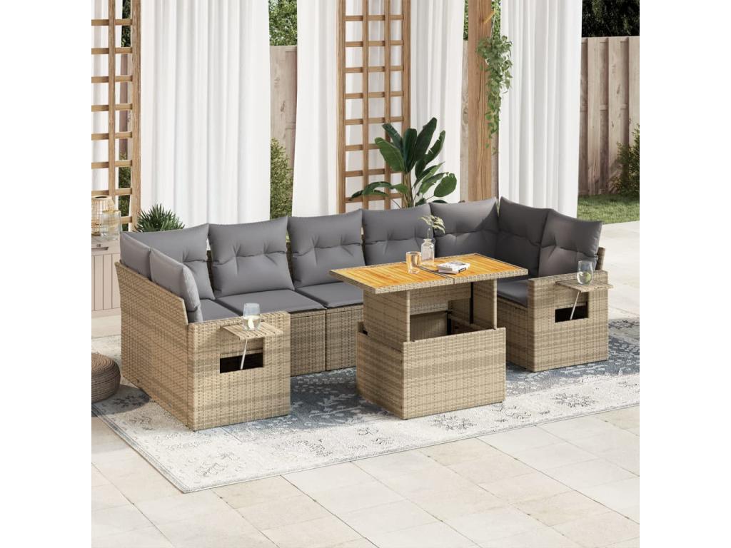Ensemble de mobilier de jardin en résine tressée beige - dlz1766459364121