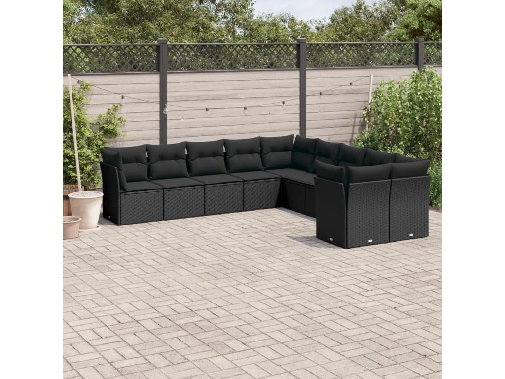 Ensemble de mobilier de jardin en résine tressée noire - dlz1766459463953