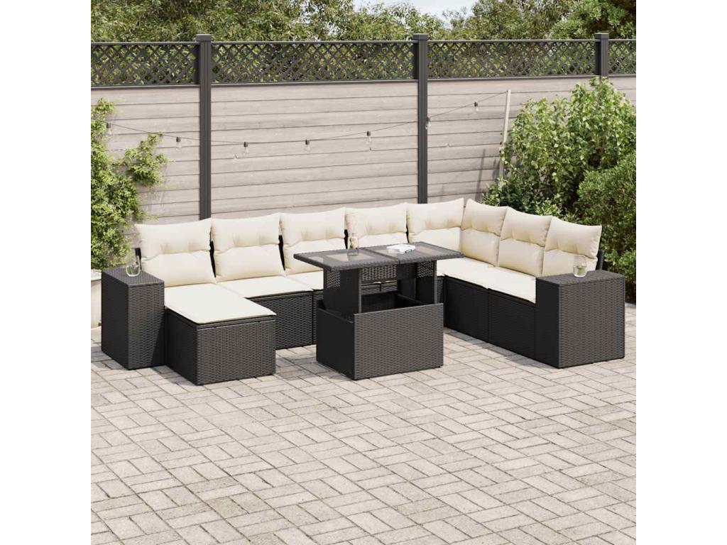 Ensemble de mobilier de jardin en résine tressée noire - dlz1766459323134