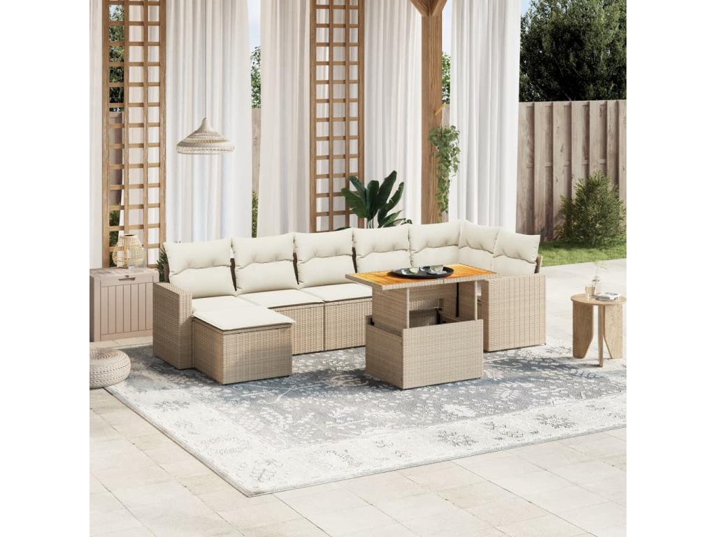 Ensemble de mobilier de jardin en résine tressée beige - dlz1766459329412