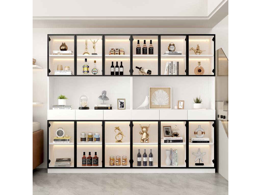 Meuble de maison en verre blanc, 240 x 36 x 200 cm