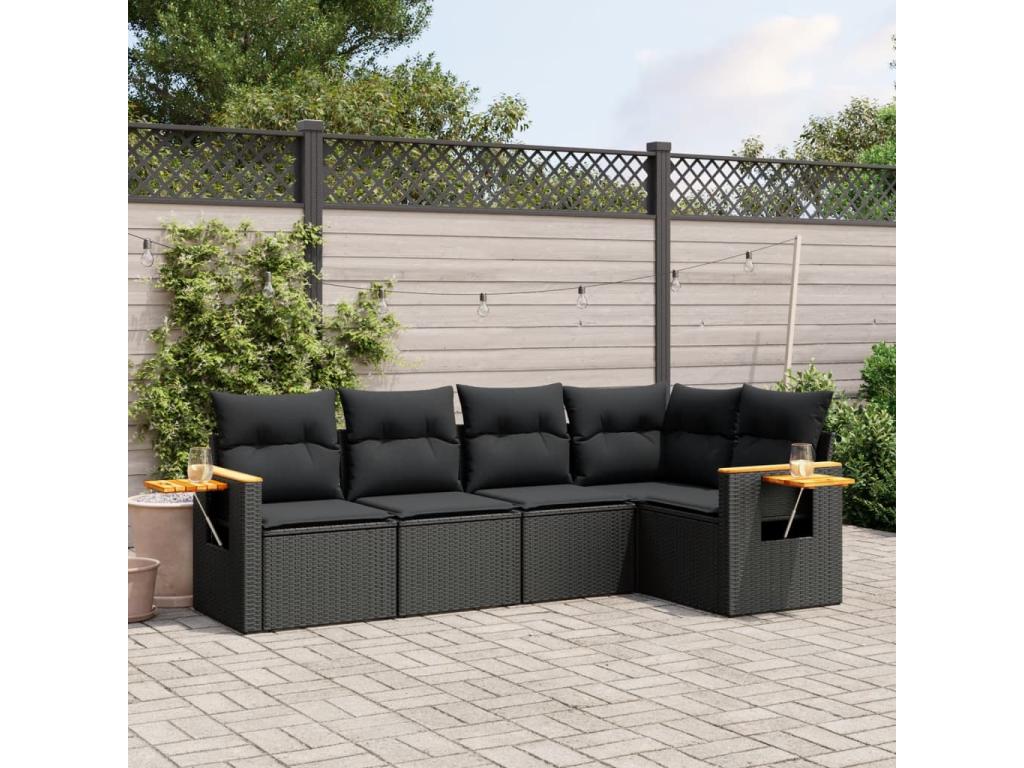 Ensemble de mobilier de jardin en résine tressée noire - dlz1766459215446