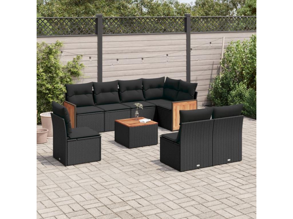 Ensemble de mobilier de jardin en résine tressée noire - dlz1766459397717