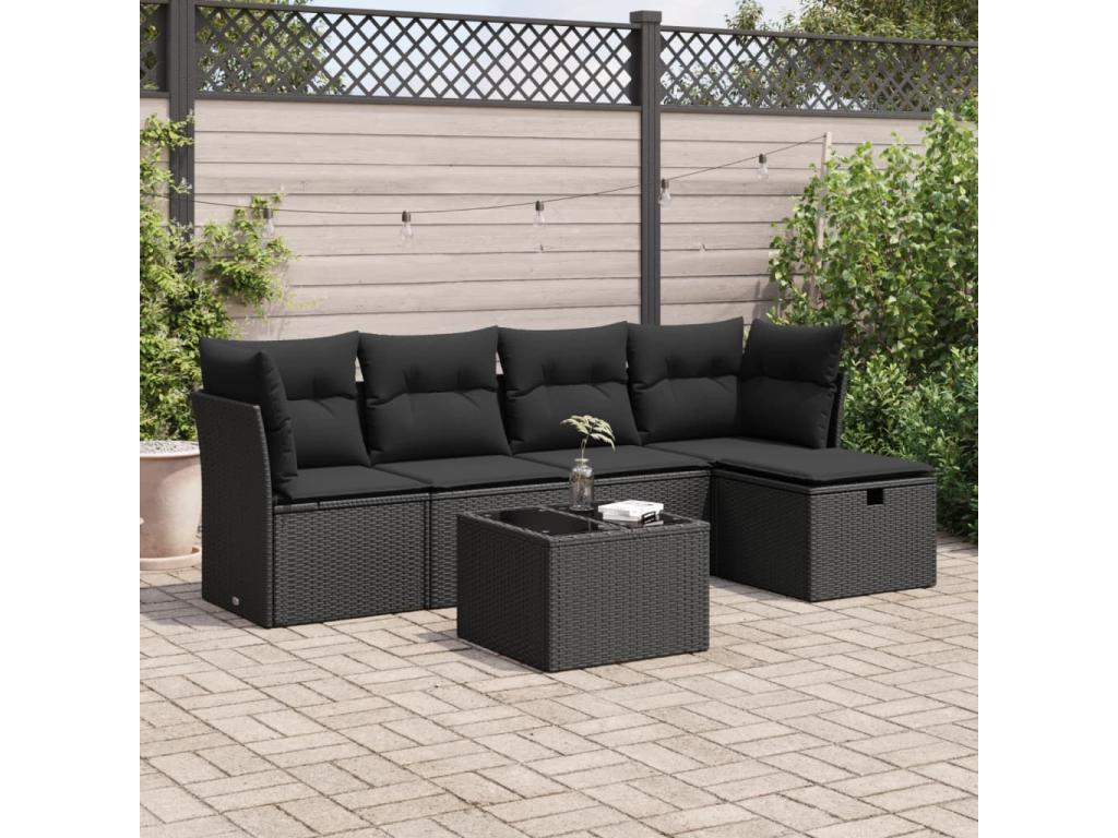 Ensemble de mobilier de jardin en résine tressée noire - dlz1766459848428