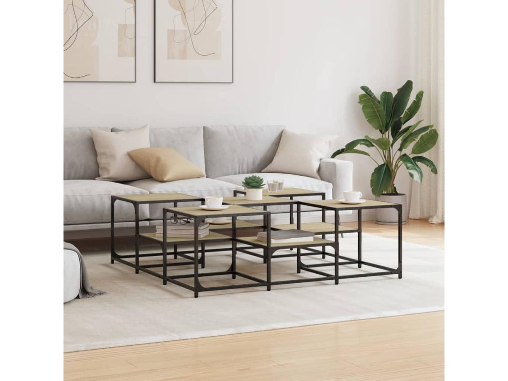 Table basse en bois composite marron, 121 x 121 x 40 cm