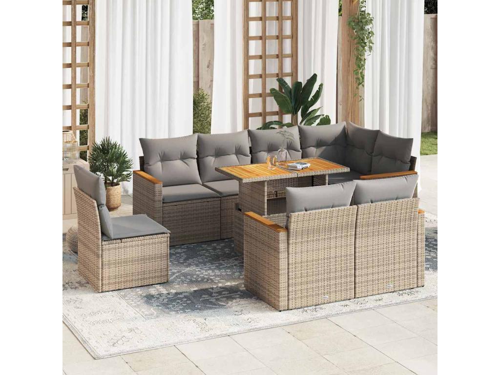 Ensemble de mobilier de jardin en résine tressée beige - dlz1766459373728