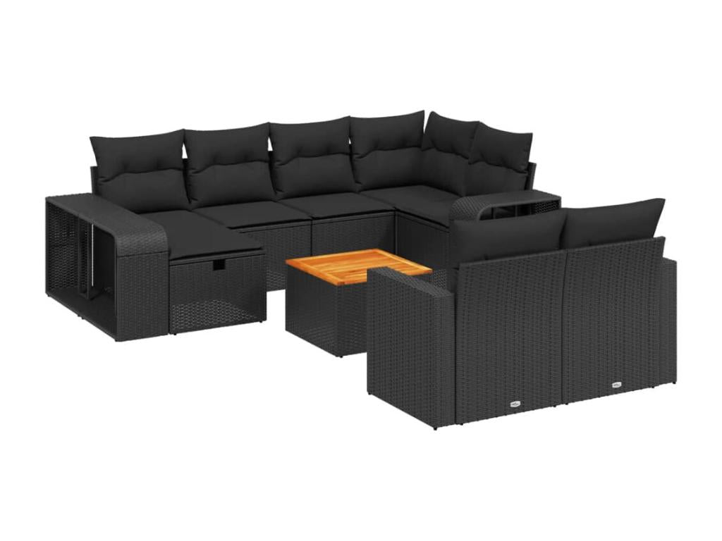 Ensemble de mobilier de jardin en résine tressée noire - dlz1766459279305