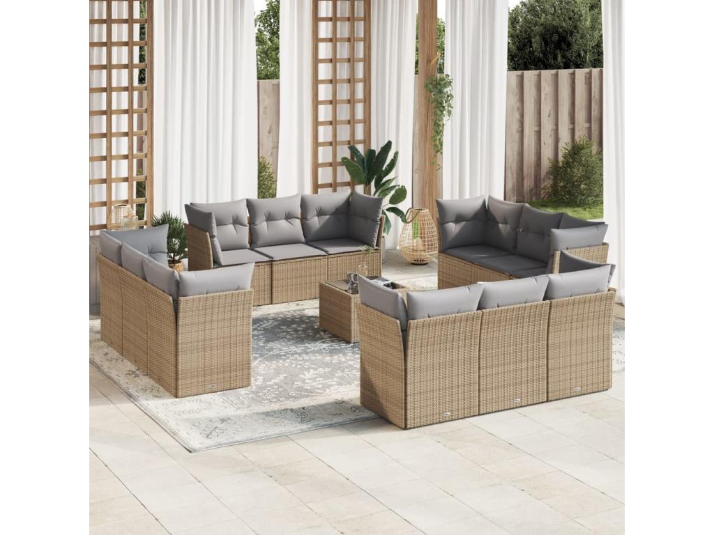 Ensemble de mobilier de jardin en résine tressée beige - dlz1766459728775
