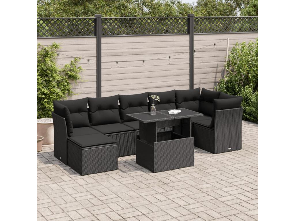 Ensemble de mobilier de jardin en résine tressée noire - dlz1766459982872