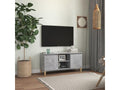 Meuble TV en bois massif gris, 103,5 x 35 x 50 cm
