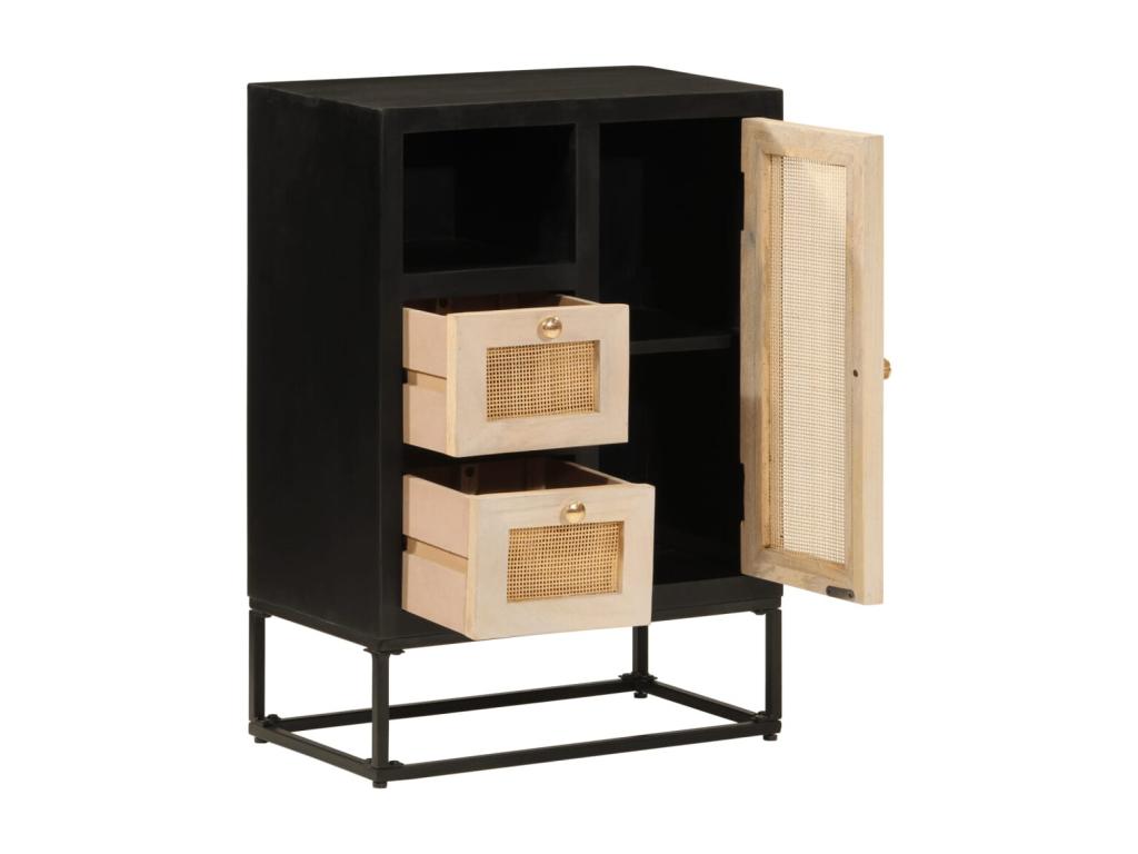Buffet en bois massif noir, 55 x 30 x 76 cm