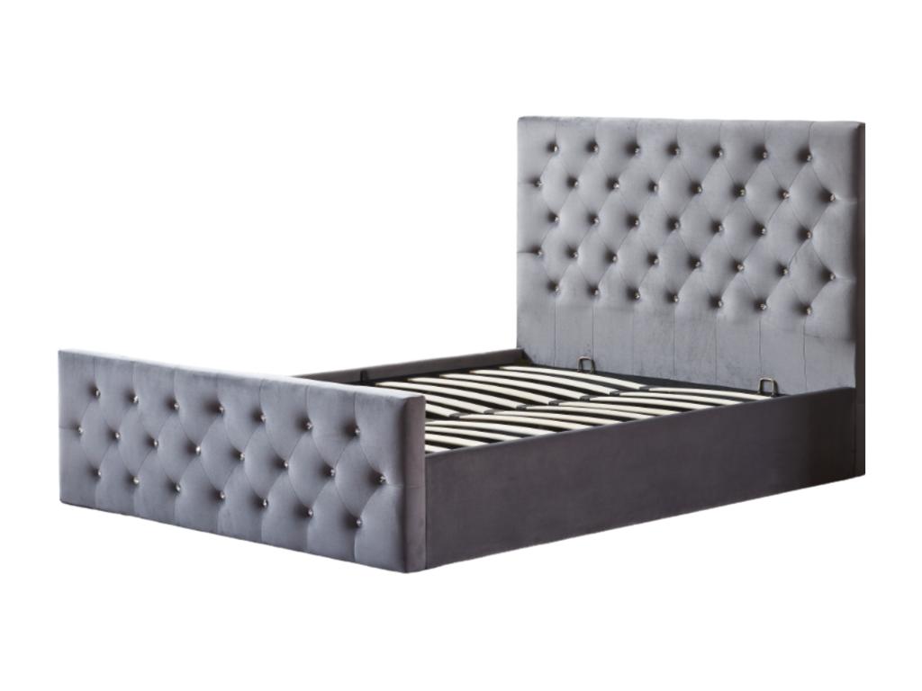 Lit en velours beige, 140 x 190 cm