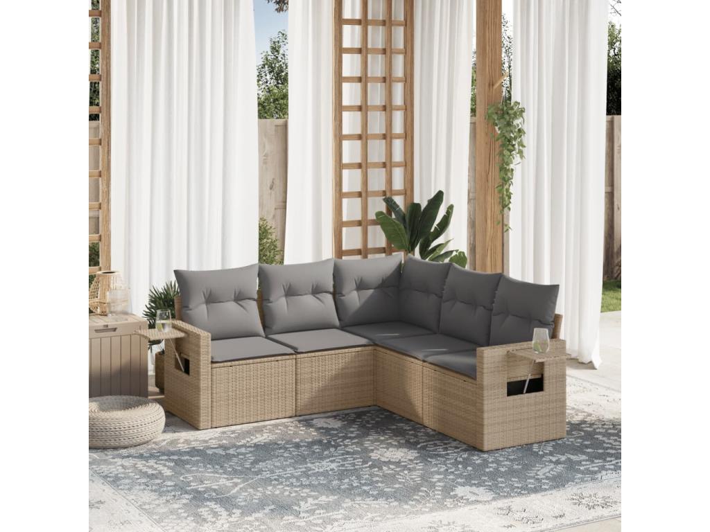 Ensemble de mobilier de jardin en résine tressée beige - dlz1766459426759