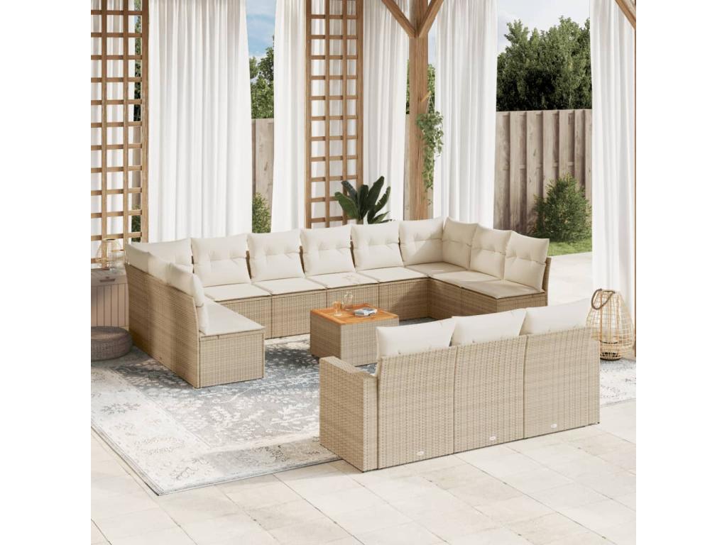 Ensemble de mobilier de jardin en résine tressée beige - dlz1766459851384