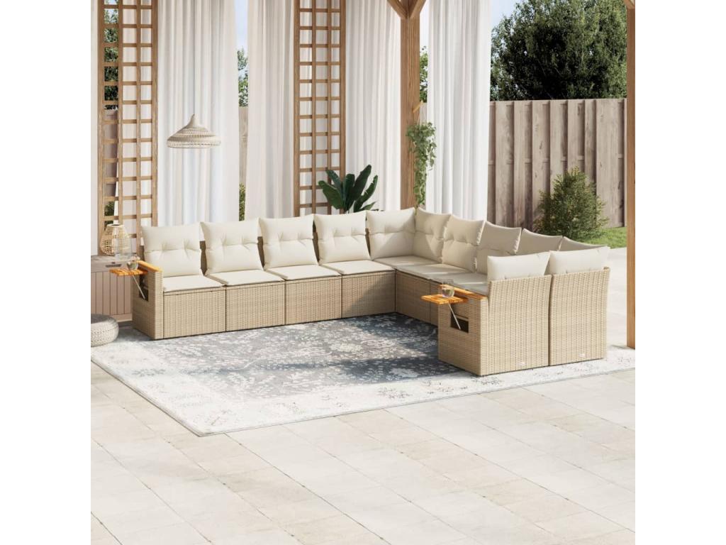 Ensemble de mobilier de jardin en résine tressée beige - dlz1766459369502