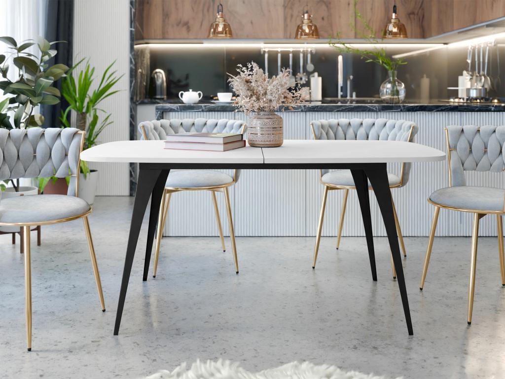 Table en métal blanc, 76 x 90 x 160 cm