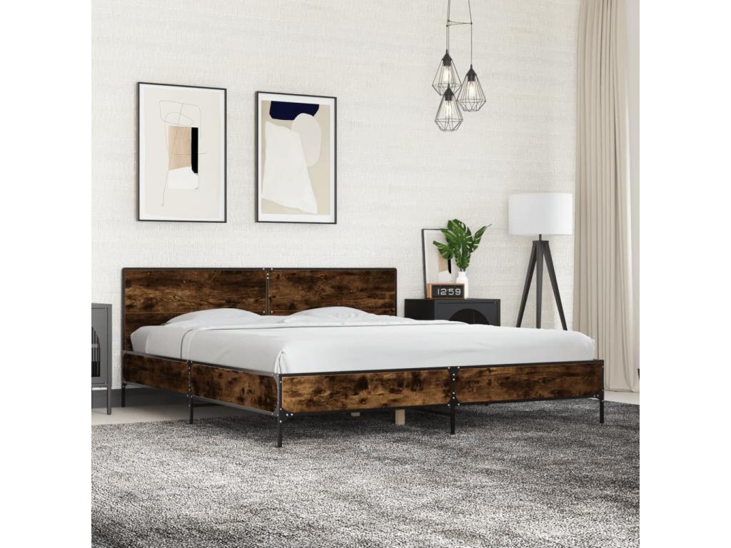 Cadre de lit en bois d'ingénierie brun, 200 x 200 cm