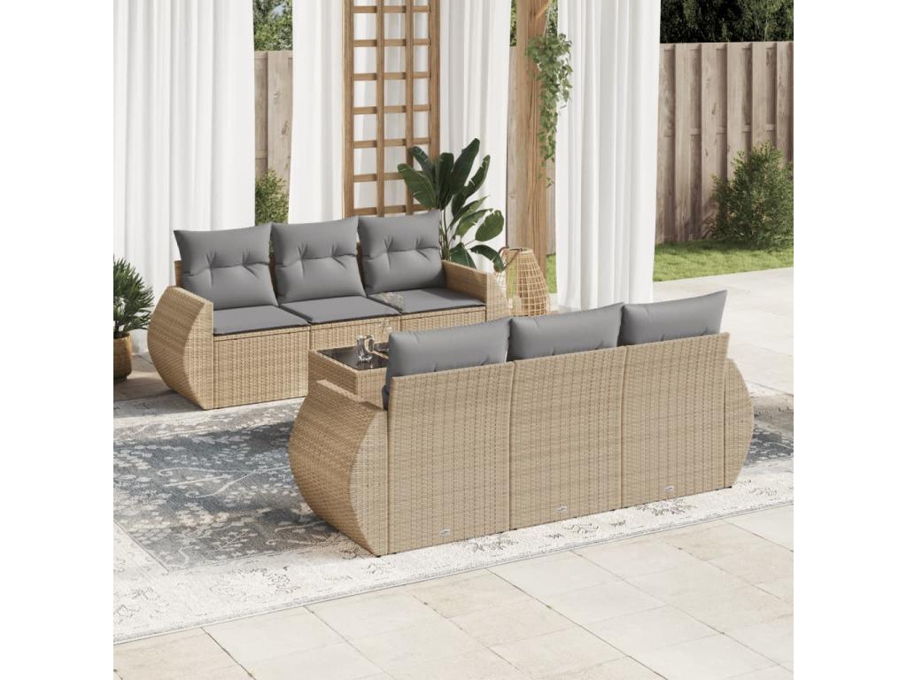 Ensemble de mobilier de jardin en résine tressée beige - dlz1766459944041