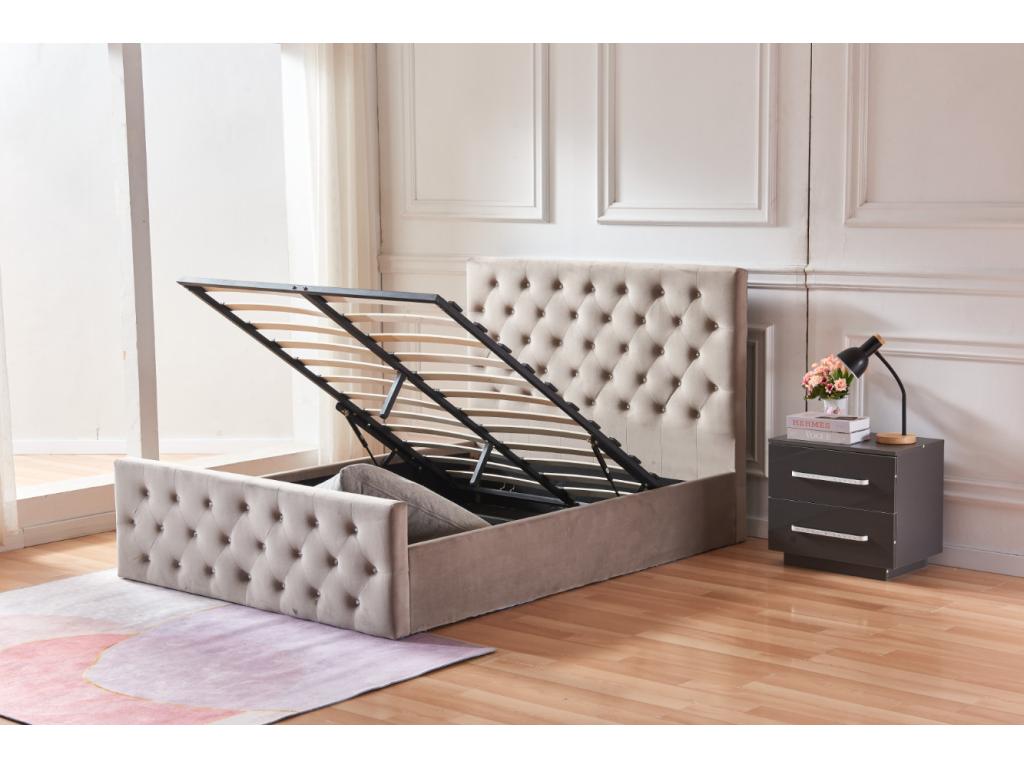 Lit en velours beige, 140 x 190 cm