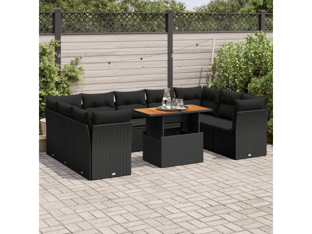 Ensemble de mobilier de jardin en résine tressée noire - dlz1766459200559