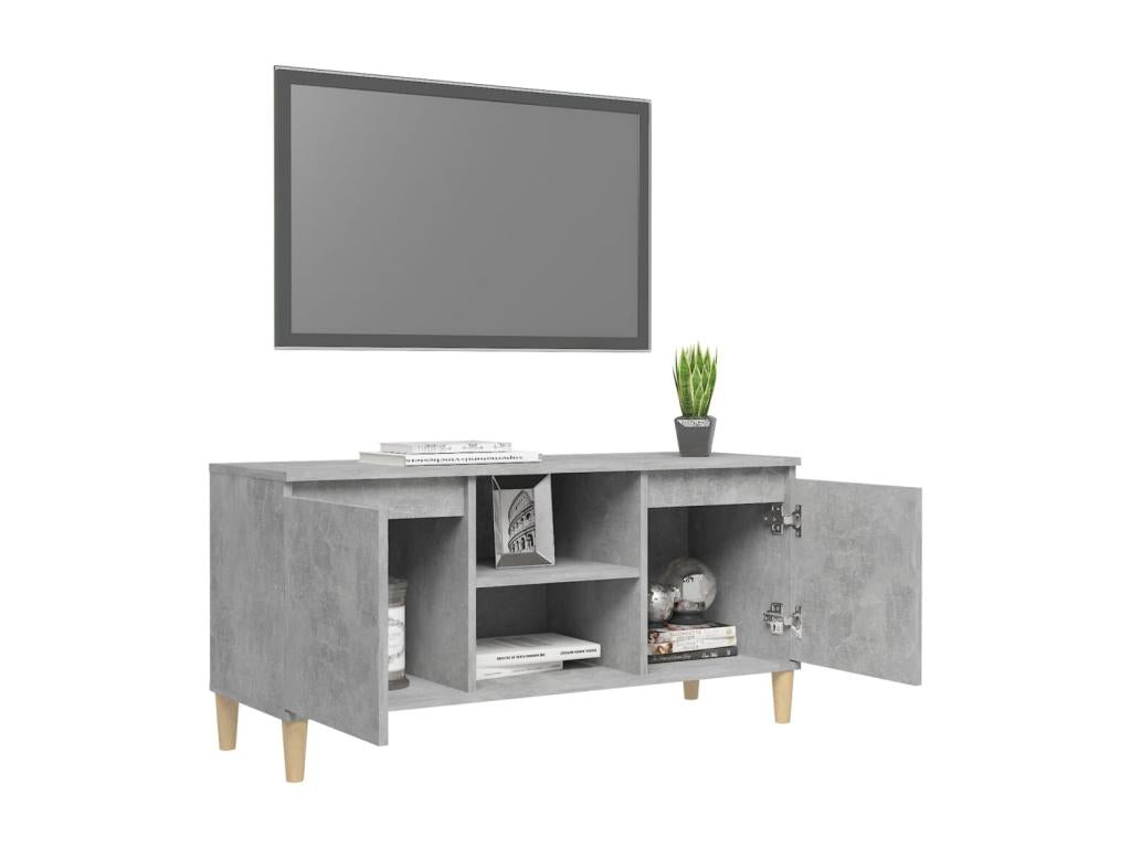 Meuble TV en bois massif gris, 103,5 x 35 x 50 cm