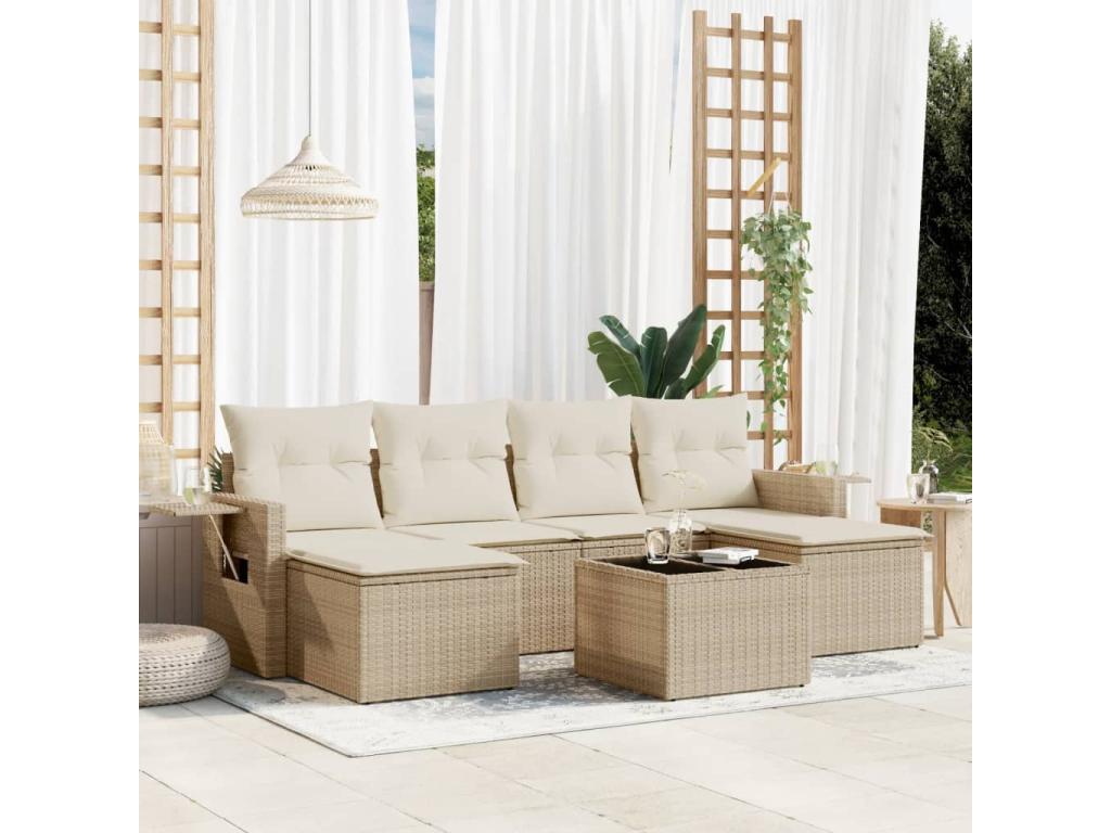 Ensemble de mobilier de jardin en résine tressée beige - dlz1766459698265