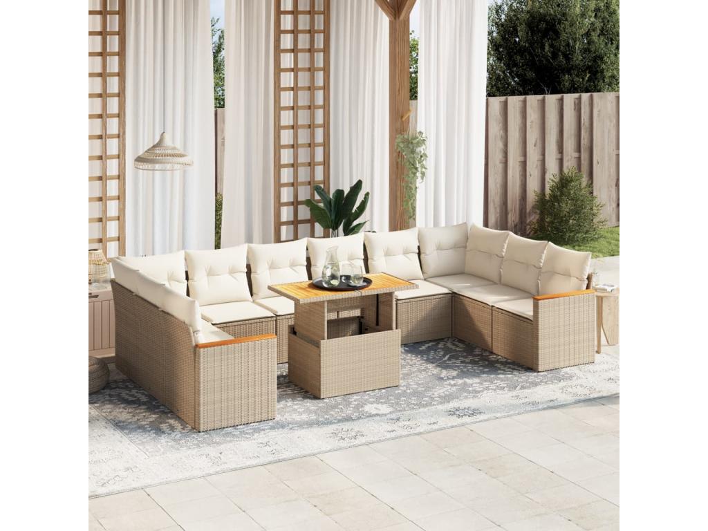 Ensemble de mobilier de jardin en résine tressée beige - dlz1766459617959
