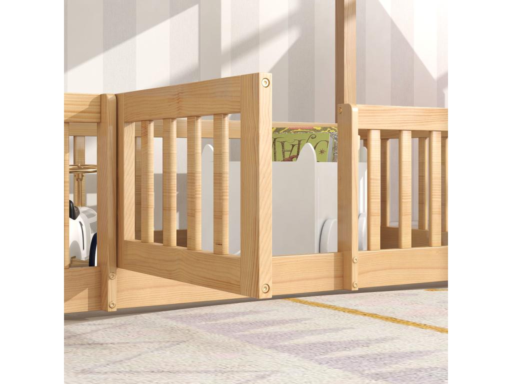 Lit en bois massif naturel, 2 x 90 x 200 cm