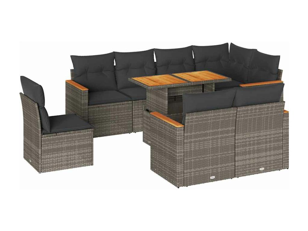 Ensemble de mobilier de jardin en résine tressée grise - dlz1766459959177