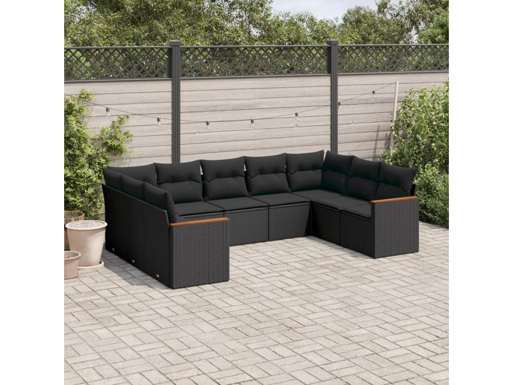Ensemble de mobilier de jardin en résine tressée noire - dlz1766460108865