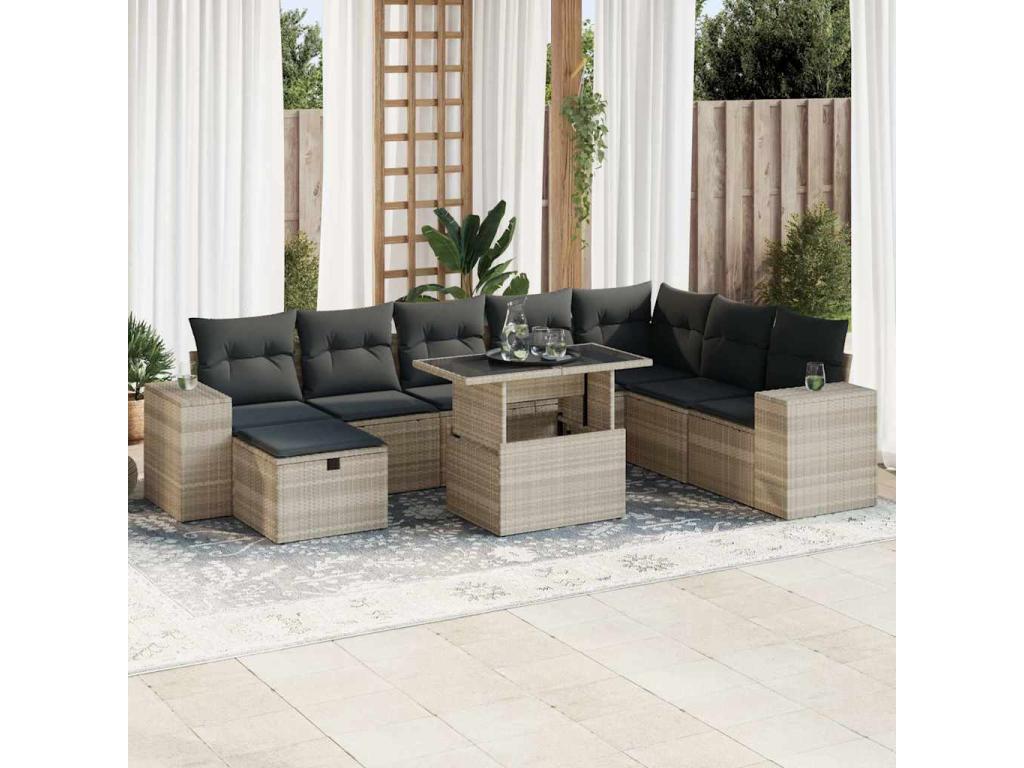 Ensemble de mobilier de jardin en résine tressée grise - dlz1766459239179