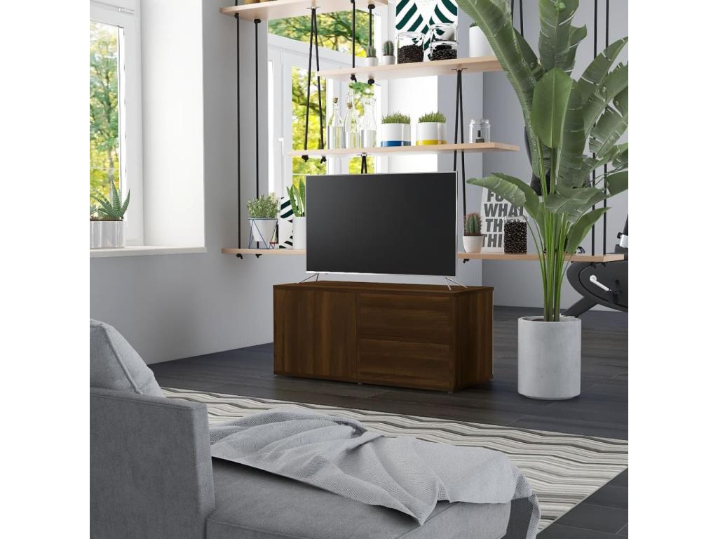 Meuble TV en bois composite marron, 80 x 34 x 36 cm