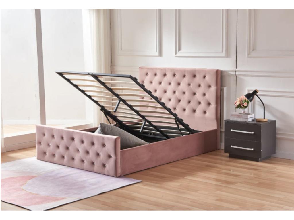 Lit en velours beige, 140 x 190 cm