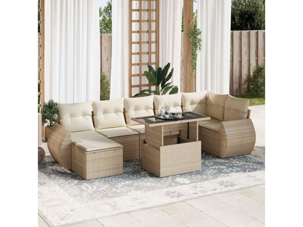 Ensemble de mobilier de jardin en résine tressée beige - dlz1766459365616