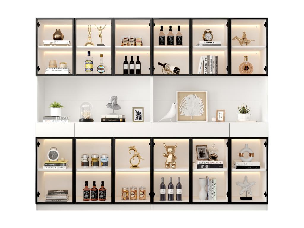Meuble de maison en verre blanc, 240 x 36 x 200 cm