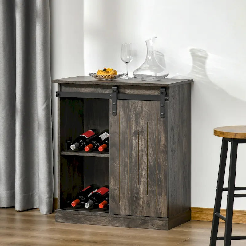 Buffet industriel HOMCOM avec porte coulissante de style grange et casier à vin 6 bouteilles.