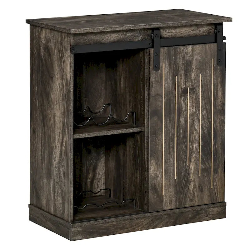 Buffet industriel HOMCOM avec porte coulissante de style grange et casier à vin 6 bouteilles.