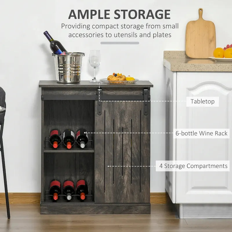 Buffet industriel HOMCOM avec porte coulissante de style grange et casier à vin 6 bouteilles.