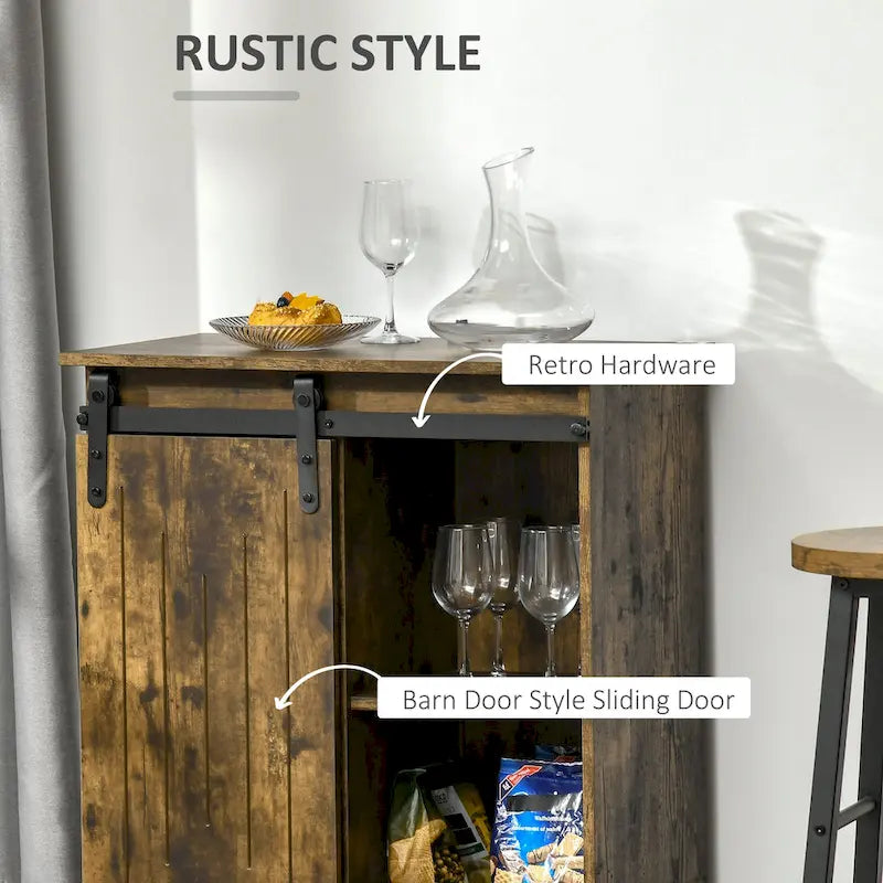 Buffet industriel HOMCOM avec porte coulissante de style grange et casier à vin 6 bouteilles.