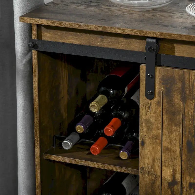Buffet industriel HOMCOM avec porte coulissante de style grange et casier à vin 6 bouteilles.