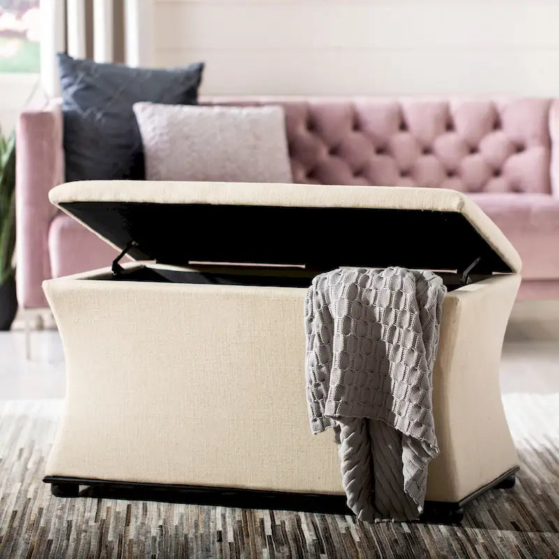 Banc de rangement SAFAVIEH Gigi en lin crème - 91,4 cm L x 48,3 cm P x 53,3 cm H