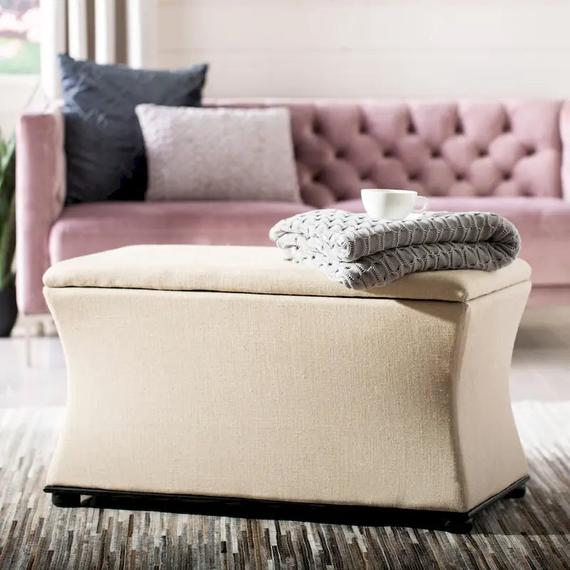 Banc de rangement SAFAVIEH Gigi en lin crème - 91,4 cm L x 48,3 cm P x 53,3 cm H